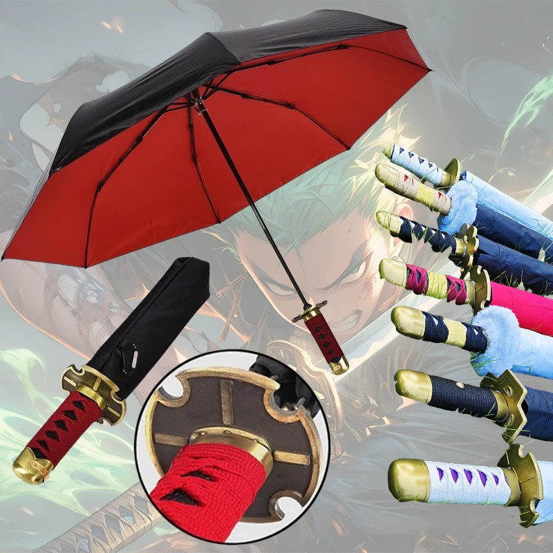 อะนิเมะ Roronoa Zoro Katana ร่ม UV Block สีดํา Parasol Ninja ดาบจริงขนาดญี่ปุ่น Katana Samurai Sabre