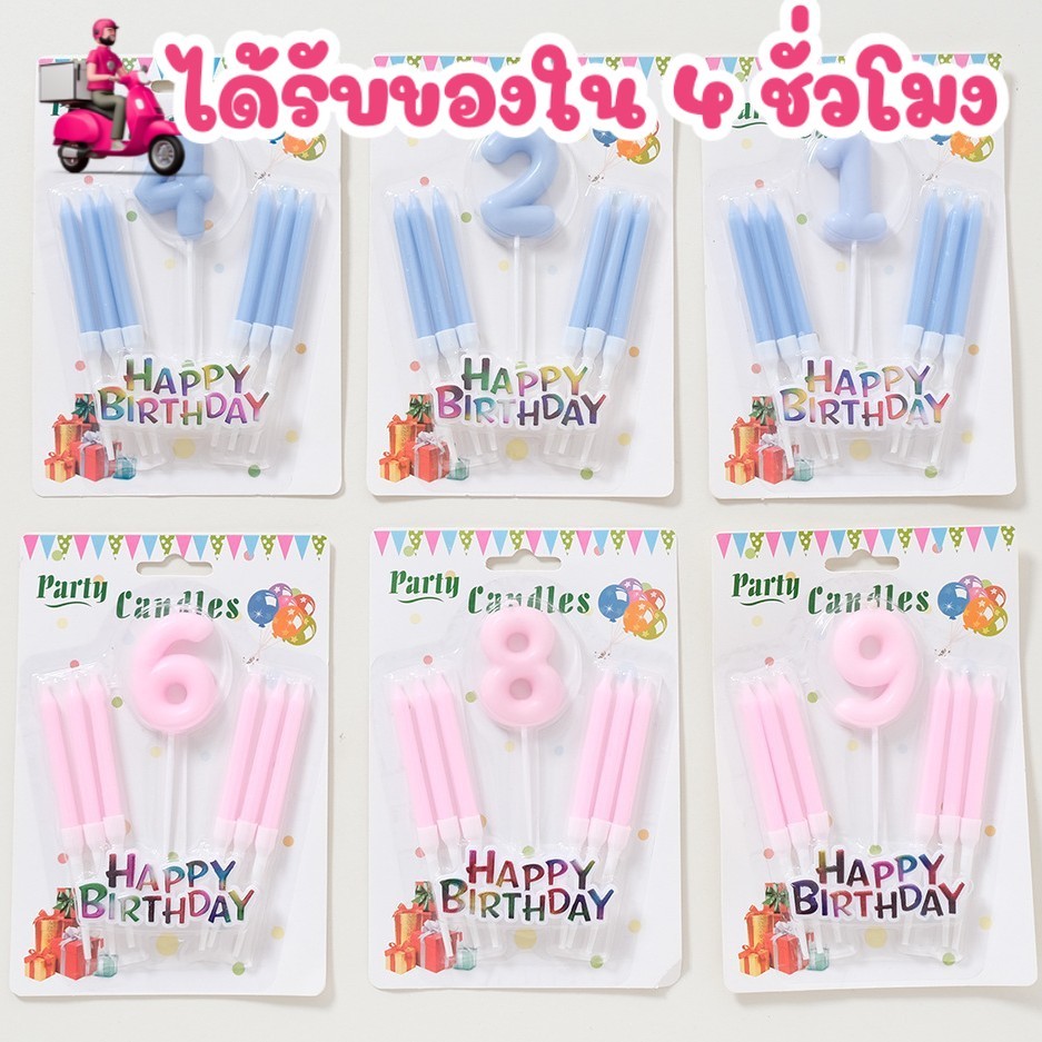 (ถูกสุดในไทย) 🎉เทียนวันเกิด เทียนตัวเลข เทียน วันเกิด Happy BirthDay ปักเค้ก cake ฉลองครบรอบ สีหวาน เลข0-9 พาสเทล V1-20
