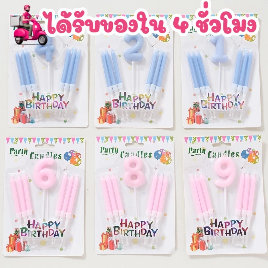 (ถูกสุดในไทย) 🎉เทียนวันเกิด เทียนตัวเลข เทียน วันเกิด Happy BirthDay ปักเค้ก cake ฉลองครบรอบ สีหวาน เลข0-9 พาสเทล V1-20