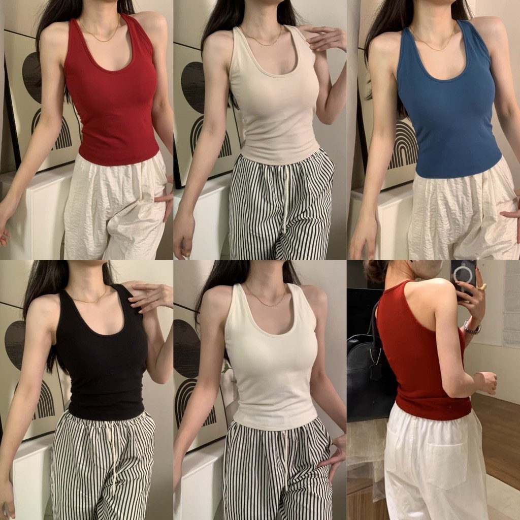 💖​เสื้อกล้าม มีฟองน้ำ สีพื้น แขนกุด ผ้าร่องเล็กฟิลคาวาอี้ สีพื้นยืดกำลังดี เข้ากับทุกการแต่งกาย