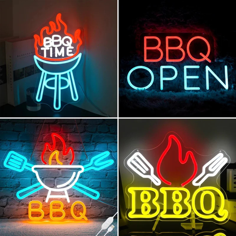 BBQ Time Neon Signs สําหรับตกแต่งผนังหรี่แสงได้ไฟ Led ตกแต่งห้องสําหรับร้านอาหารบาร์ Club Home Party แขวน Light Up Sign