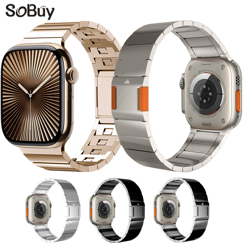 适用苹果ultra2手表表带apple watch 10磁吸扣不锈钢金属链式表带