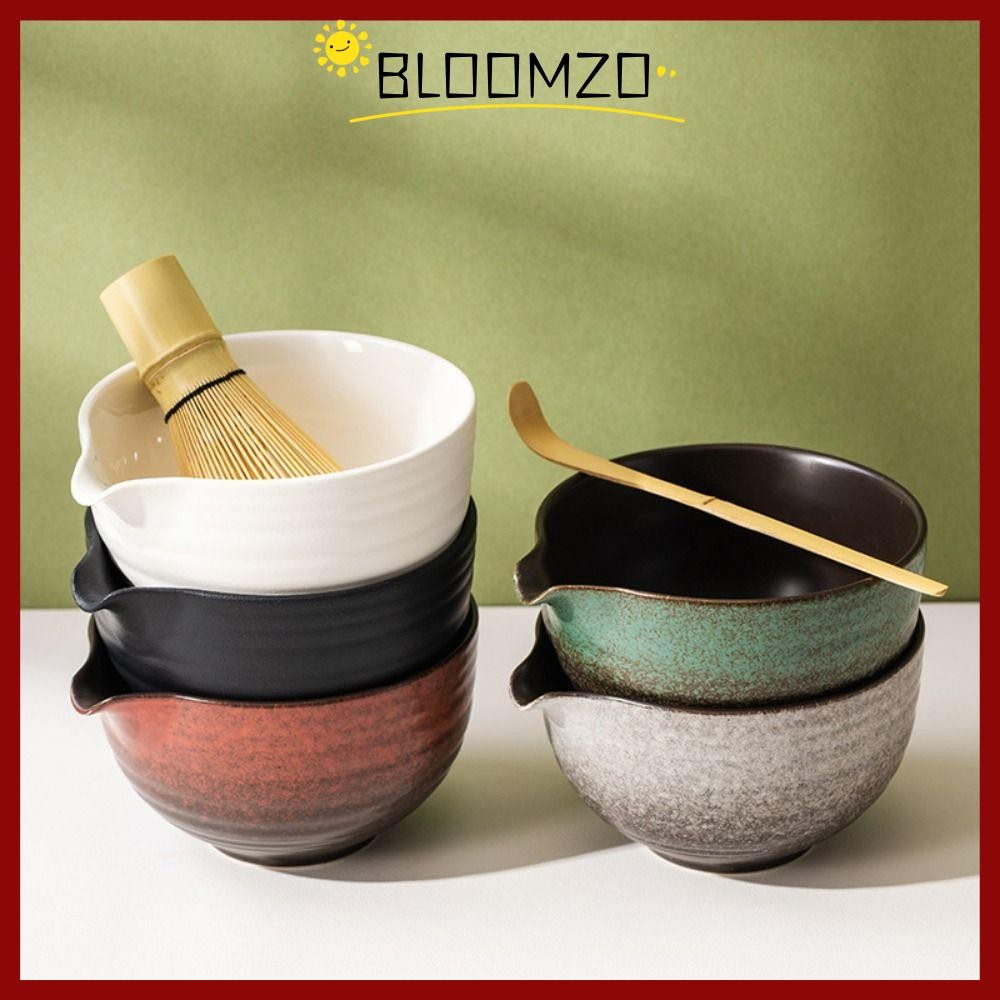 BLOOMZO Matcha Bowl, with Pour Spout Reusable Matcha Whisk Holder, Textured Ceramic Gradient Color Matcha Making Kit Tea Lovers