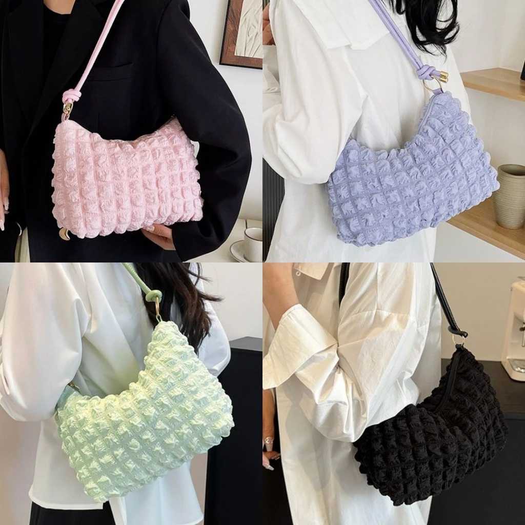 Nemo store🌸#KP-1 กระเป๋าสะพายไหล่ สีพาสเทล สไตล์มินิมอล เกาหลีสไตล์ สายผูกเอง ทรงพองๆ
