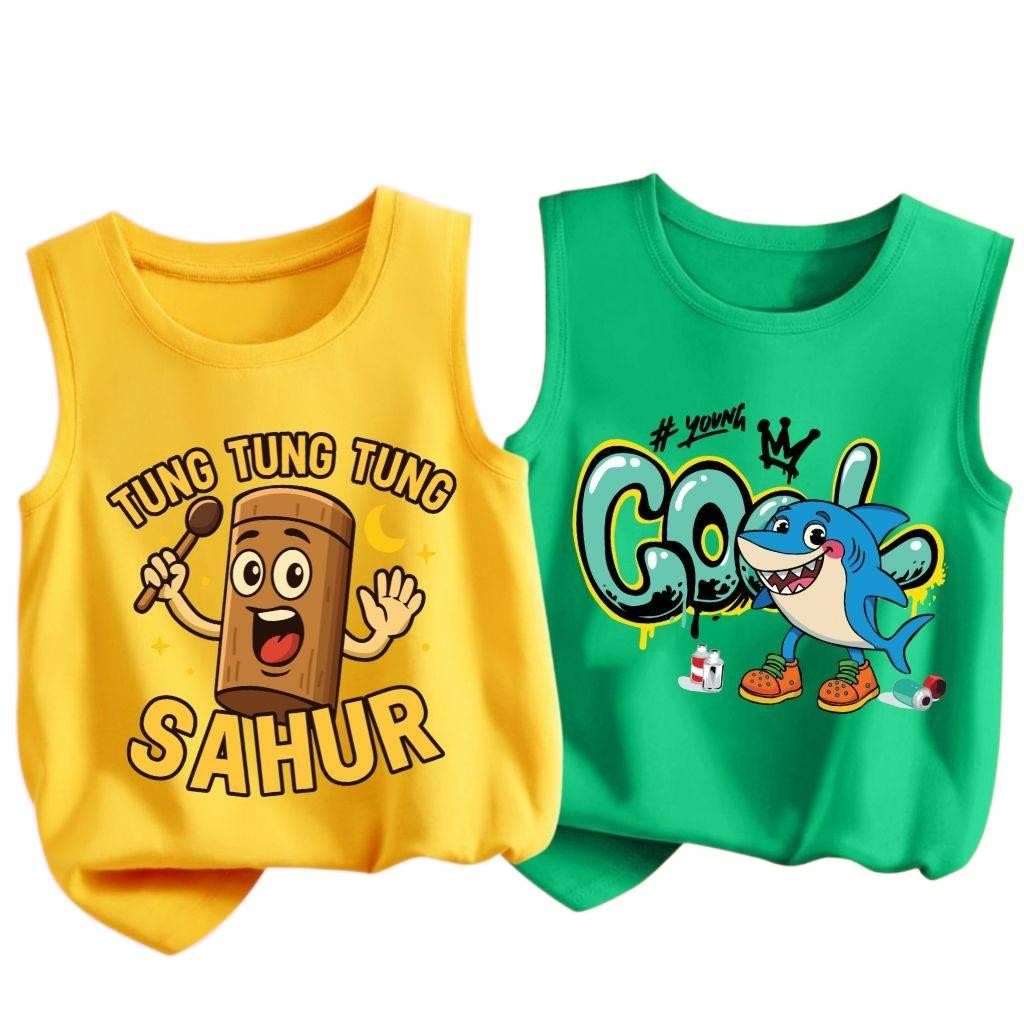 Tung Tung Sahur 2025 เสื้อกล้ามสำหรับเด็กชายและเด็กหญิง ทำจากผ้าฝ้ายเนื้อนุ่ม ระบายอากาศได้ดี และดูดซับเหงื่อดี
