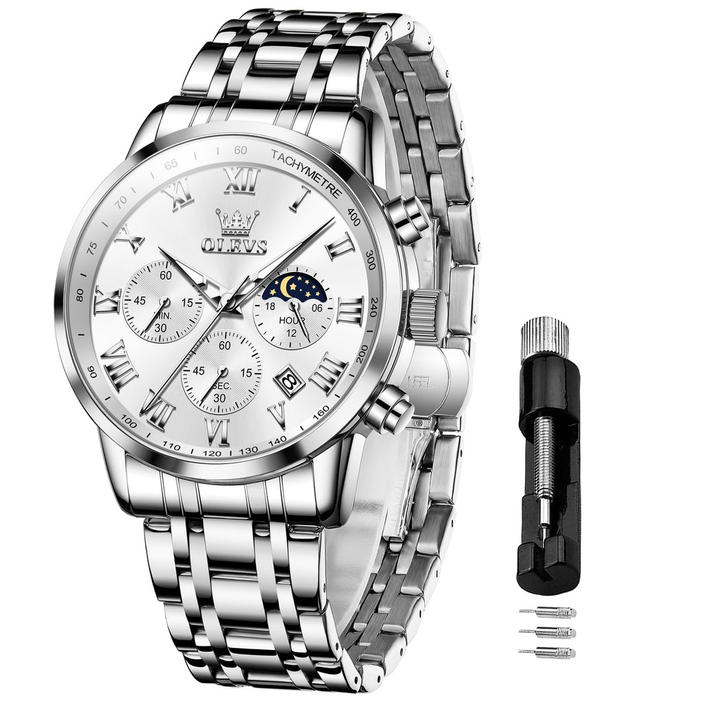 OLEVS  Quartz Watch  Date Classic, Stainless Steel Band, Watch  Men, White