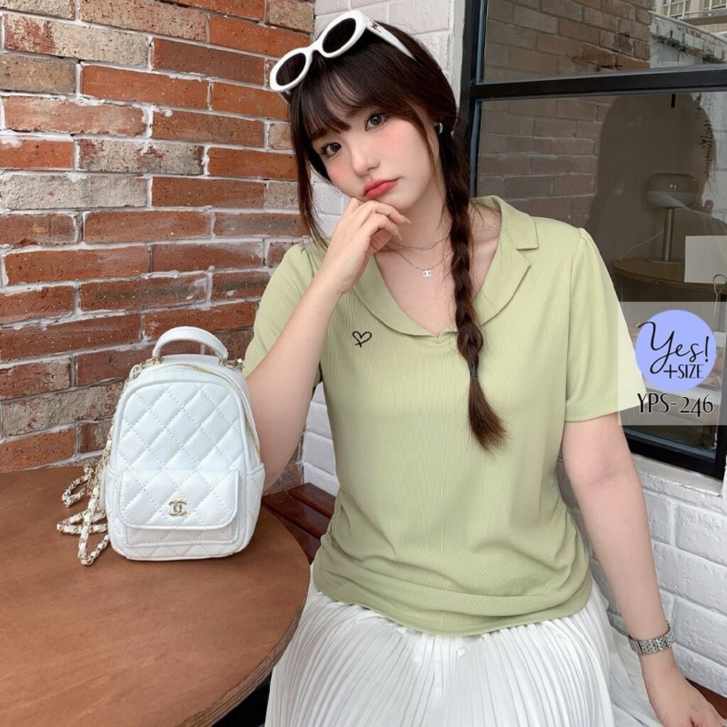 เสื้อยืดแขนสั้นสาวอวบ อก 38-50 นิ้ว เสื้อคอวีปกเล็ก เข้ารูป ปักหัวใจ สีดำ/เทาเข้ม/เขียว/ครีม YPS-246 - รูปที่ 5