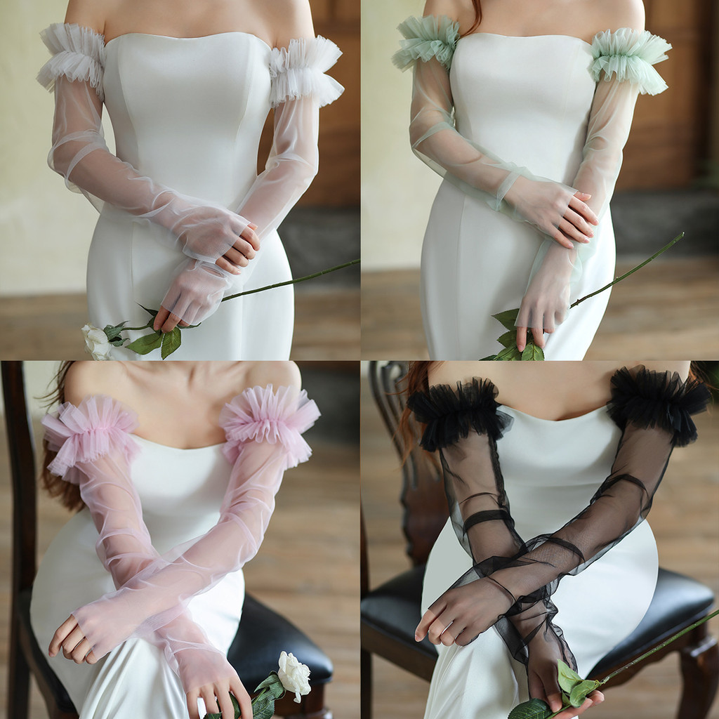 Ball Gown Deteable แขนถุงมือที่ถอดออกได้เจ้าสาวงานแต่งงาน Fingerness ถุงมือยาวอุปกรณ์เสริม