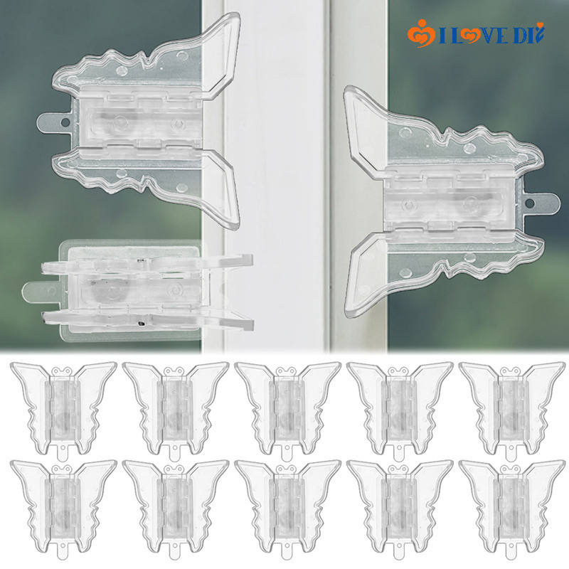2 ชิ้น/เซ็ตสร้างสรรค์พับผีเสื้อการสร้างแบบจําลองประตูบานเลื่อนหัวเข็มขัดคงที่-ความปลอดภัยของเด็กหน้าต่างป้องกันเปิดจํากัดล็อค