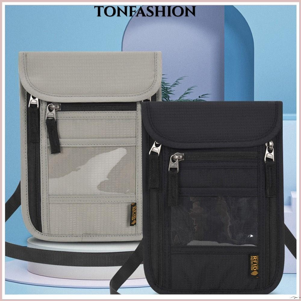 Tonfashion กระเป๋าสตางค์ คล้องคอ บาง พร้อมสายคล้องคอ ปรับได้ สําหรับผู้ชาย ผู้หญิง RFID Blocking
