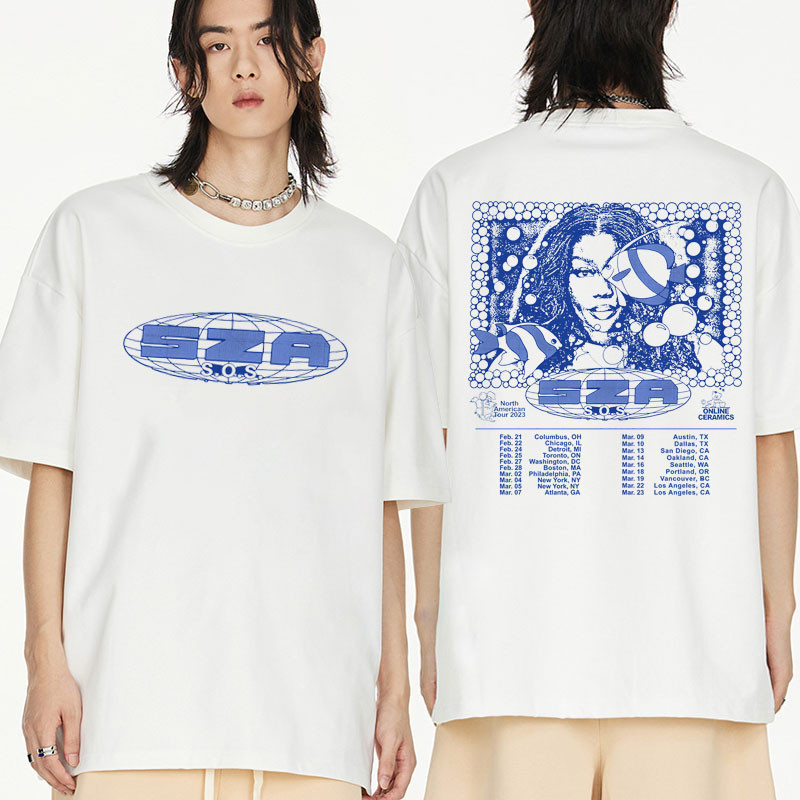 👕👕 ใหม่ ใหม่ SZA SOS Music Album Graphic Retro T Shirt Men Women Hip Hop Oversized T-shirts Cal Cott