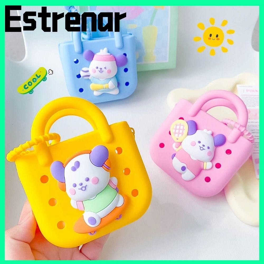 กระเป๋าเก็บของ ESTRENAR กระเป๋าใส่เหรียญสุนัขแพนด้ากระเป๋าถือรูซิลิโคนลายการ์ตูนน่ารักสําหรับสายเคเบิลข้อมูล/หูฟัง