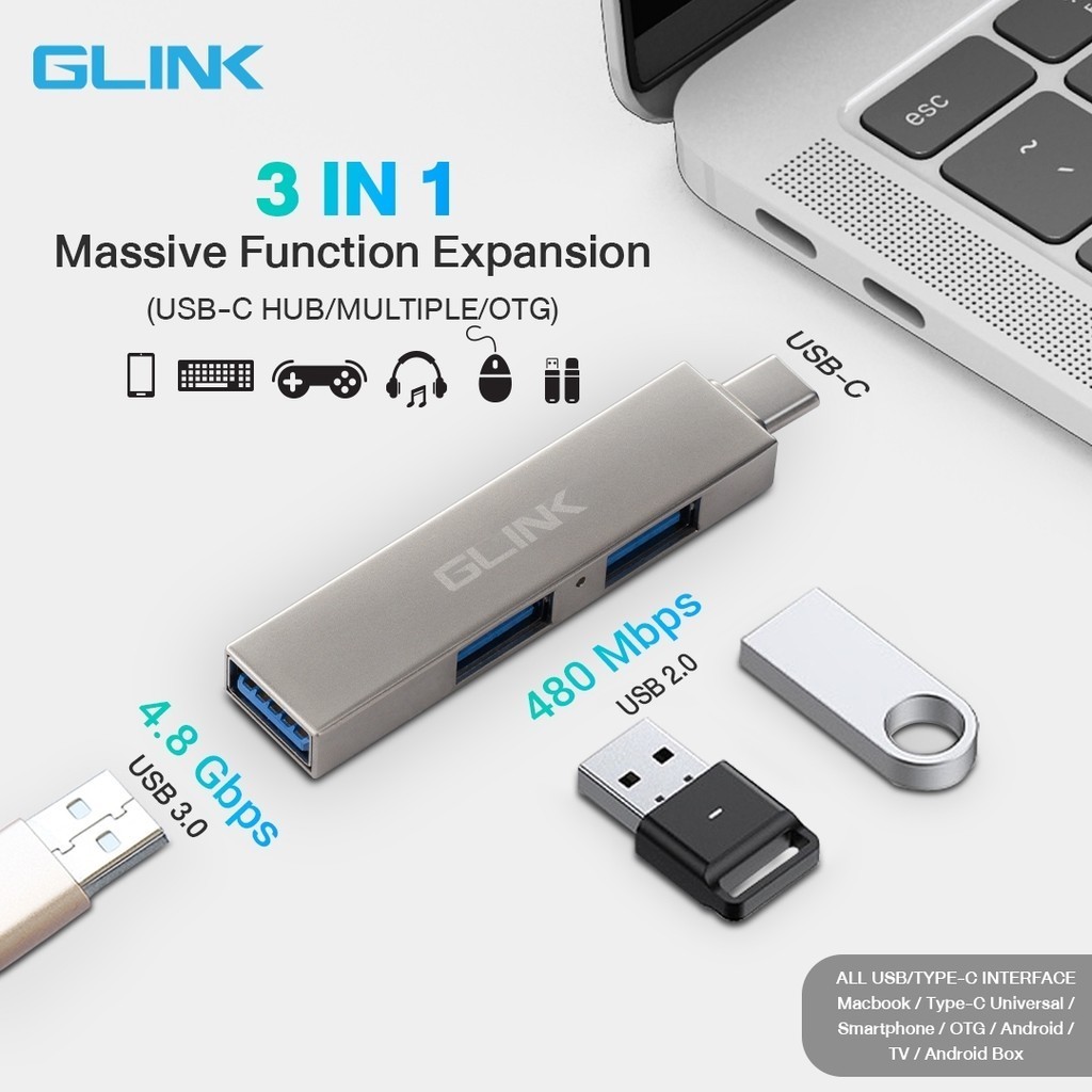 🛵มีส่งด่วน💨 GLINK GL031 (GL-031) 3 IN 1 USB-C HUB OTG USB-C TO HUB