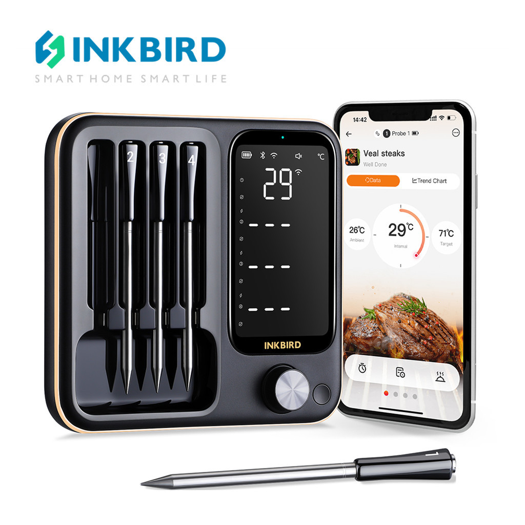 Inkbird INT-14-BW 4-Probe ไร้สายอาหารเครื่องวัดอุณหภูมิสามโหมด WiFi บลูทูธเครื่องวัดอุณหภูมิบาร์บีคิ