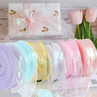 10/50yards Iridescent Fishtail เส้นด้ายของขวัญริบบิ้นสําหรับดอกไม้ช่อดอกไม้บรรจุภัณฑ์ Organza ริบบิ้นแบบมีสายสําหรับวันวาเลนไทน์ตกแต่งงานแต่งงาน