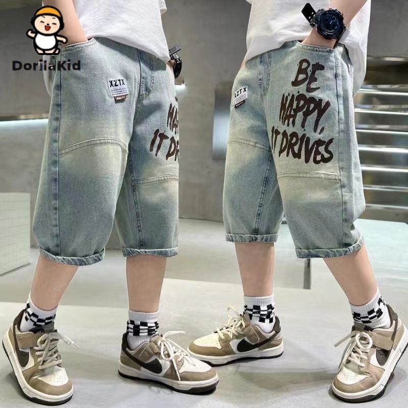 Dorila 2024 กางเกงขาสั้นผ้ายีนส์เด็ก ฤดูร้อน บาง แฟชั่นเกาหลี ทรงหลวม ใส่สบาย