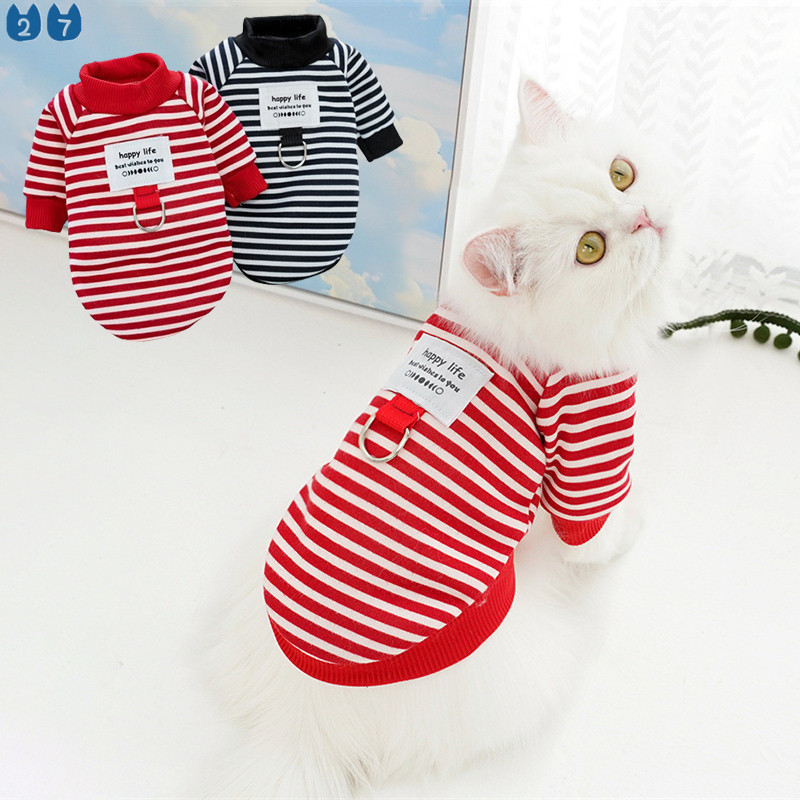 27pets แฟชั่นเสื้อสุนัข Simple Stripe Cotton Hoodies Soft Sweatshirt Cat Casual เสื้อลูกสุนัขเสื้อผ้าสัตว์เลี้ยงอุปกรณ์