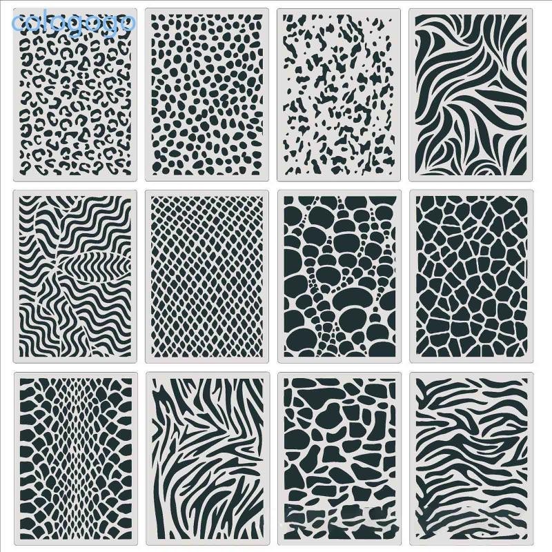Colo 12kit Leopard Templates สัตว์ผิวภาพวาด Stencils ยืดหยุ่นสําหรับ DIY Handmade