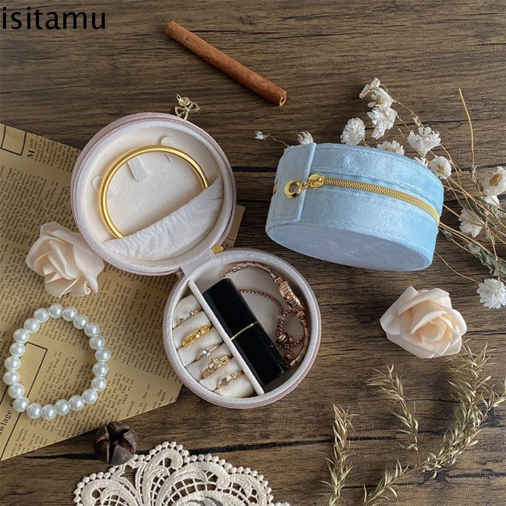 Isitaft ถุงบรรจุเครื่องประดับ,กํามะหยี่ใส่เครื่องประดับกล่องเก็บต่างหู,แฟชั่นมัลติฟังก์ชั่เครื่องประดับออแกไนเซอร์ซิปแหวนกล่องแสดงท่องเ