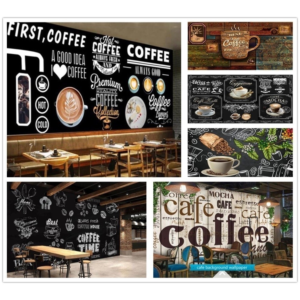 วอลล์เปเปอร์ที่กําหนดเองร้านกาแฟยุโรปและอเมริกากระดานดําพื้นหลังคาเฟ่บาร์ร้านอาหารร้านอาหารจานด่วนภาพจิตรกรรมฝาผนัง