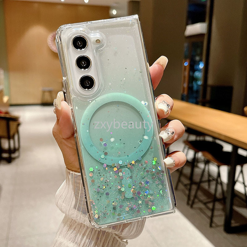 ปลอกซิลิโคนอ่อนนุ่ม ใส Glitter Magnetic สําหรับ Samsung Galaxy Z Fold 7/6/5/5G/4/3 ปี 2025