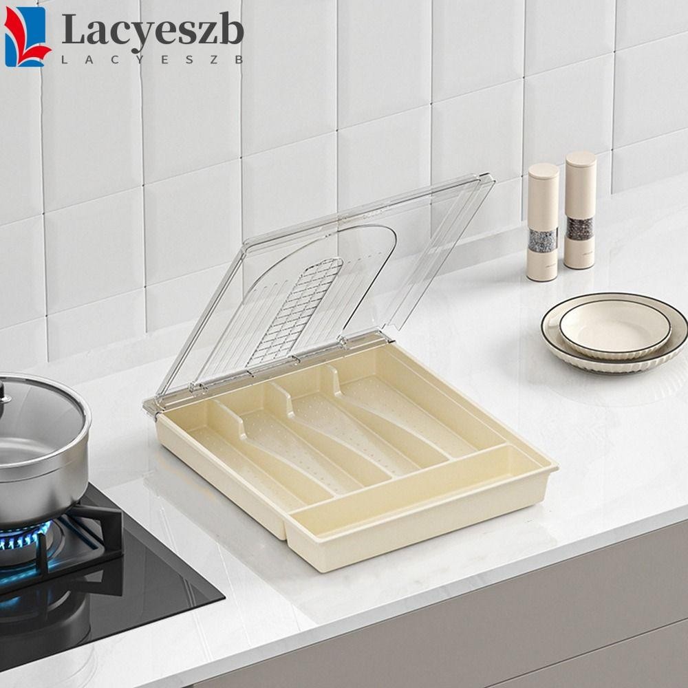 Lacyeszb 5 ช่อง Flatware Organizer,กันฝุ่นความจุขนาดใหญ่เครื่องเงินลิ้นชัก,แบบพกพาพลาสติกโปร่งใสฝาปิดกล่องเก็บบนโต๊ะอาหารเคาน์เตอร์