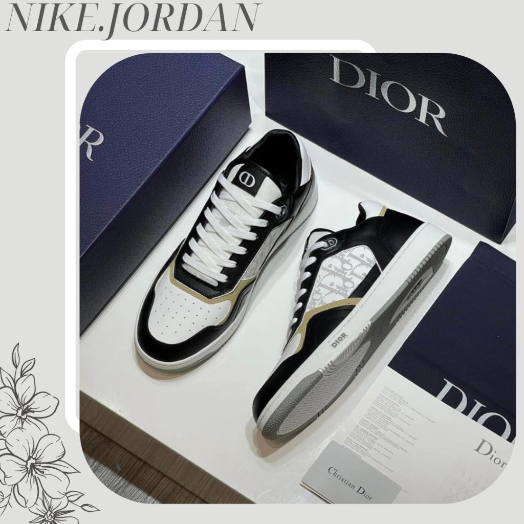 รองเท้าdior B27 รองเท้าผ้าใบหนัง PVC สีดําสําหรับผู้ชายและผู้หญิงพร้อมบิลกล่องเต็ม