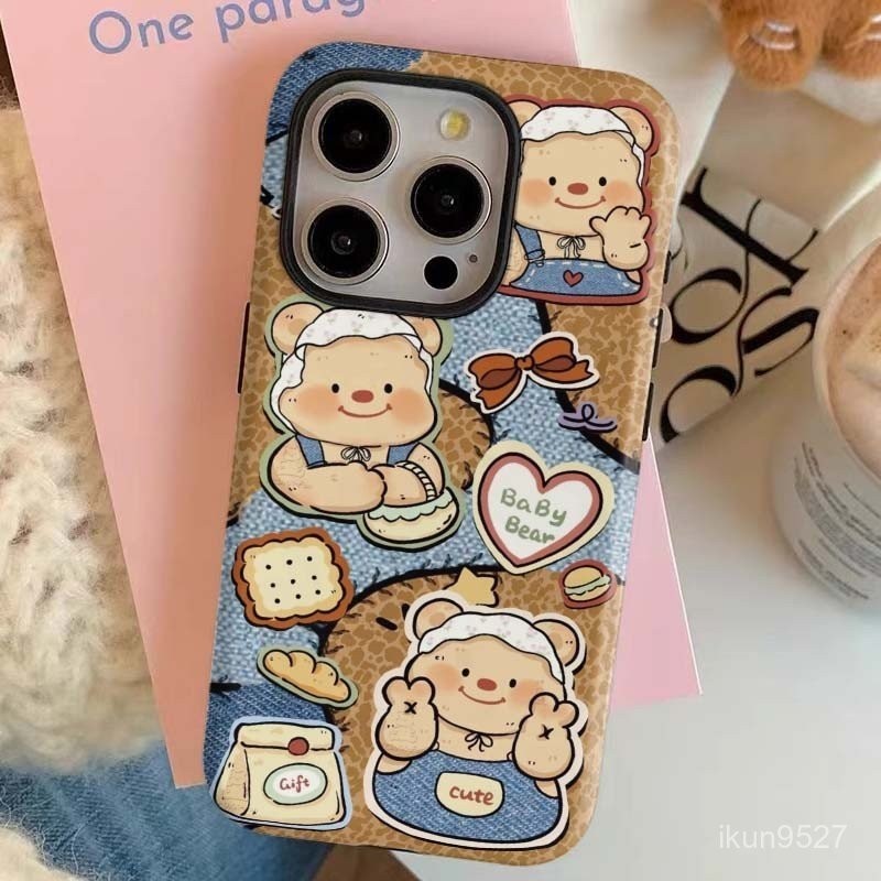 คุกกี้หมีน้อยเข้ากันได้กับเคสโทรศัพท์ทูอินวันสำหรับ iphone14promax/15 13Promax/12Pro สองชั้น11PROMAX เปลือกแข็ง xsmax 7plus