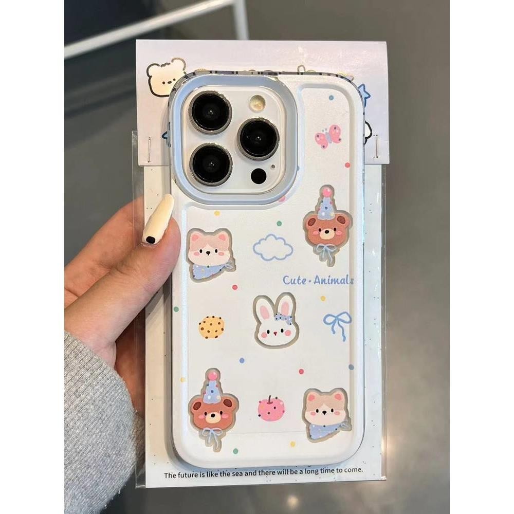 Ins หมวกหมีกระต่ายโปร่งใสสําหรับ iPhone 16 Promax 15 Promax 12 13 Mini 14plus 11 Pro Max X XS XR XS Max 7 8 plus Se2020 6G 6Plus