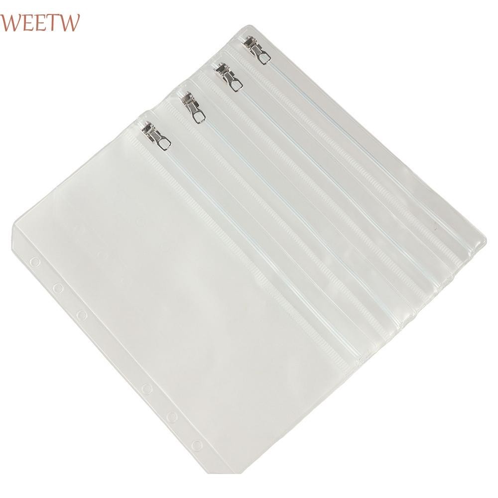 Weekw 5 ชิ้น A5 A6 กระเป๋า PVC ใส, เอกสาร Organiser กระดาษ Organizer Binder ซองจดหมายเงินสด, 6 หลุมโปร่งใสโลหะซิปแฟ้ม Organizer Binder กระเป๋าใบเสร็จรับเงิน