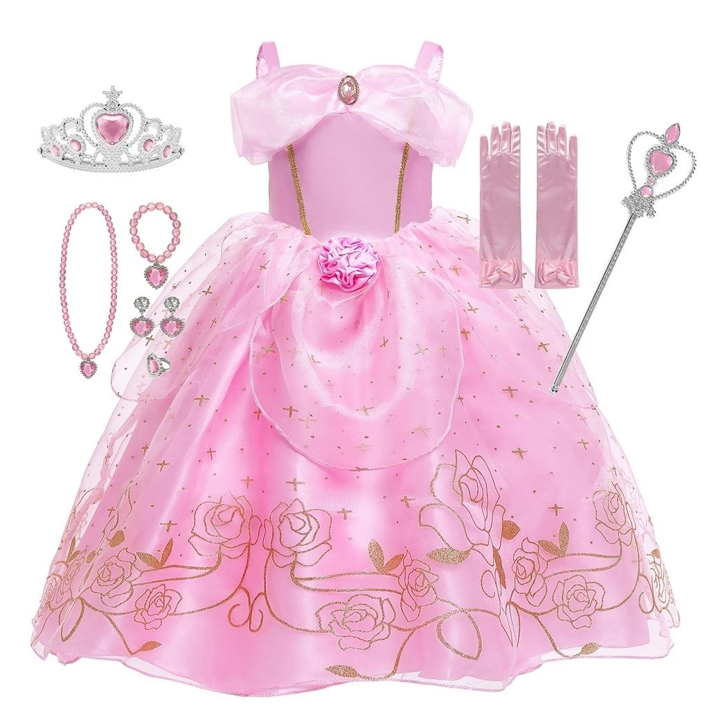 UhomeKids คอสเพลย์ Aurora ชุดเจ้าหญิงการ์ตูน Sleeping Beauty Princess เครื่องแต่งกายสาวชุดงานเลี้ยงวันเกิด