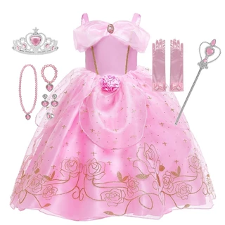UhomeKids คอสเพลย์ Aurora ชุดเจ้าหญิงการ์ตูน Sleeping Beauty Princess เครื่องแต่งกายสาวชุดงานเลี้ยงวันเกิด
