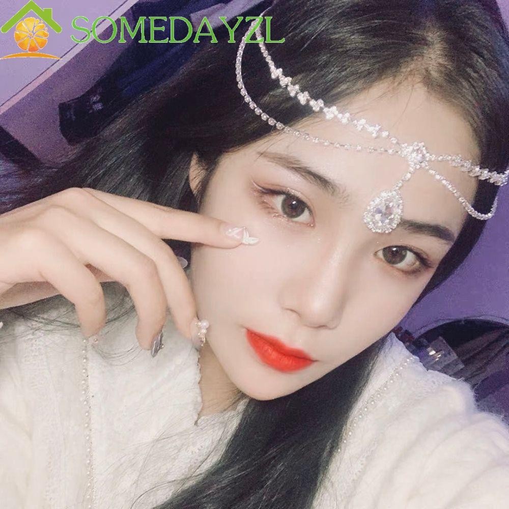 Somedayzl โซ่หน้าผากคริสตัลเจ้าสาวผู้หญิง Headwear หัวโซ่หรูหรา Bohemian Headdress