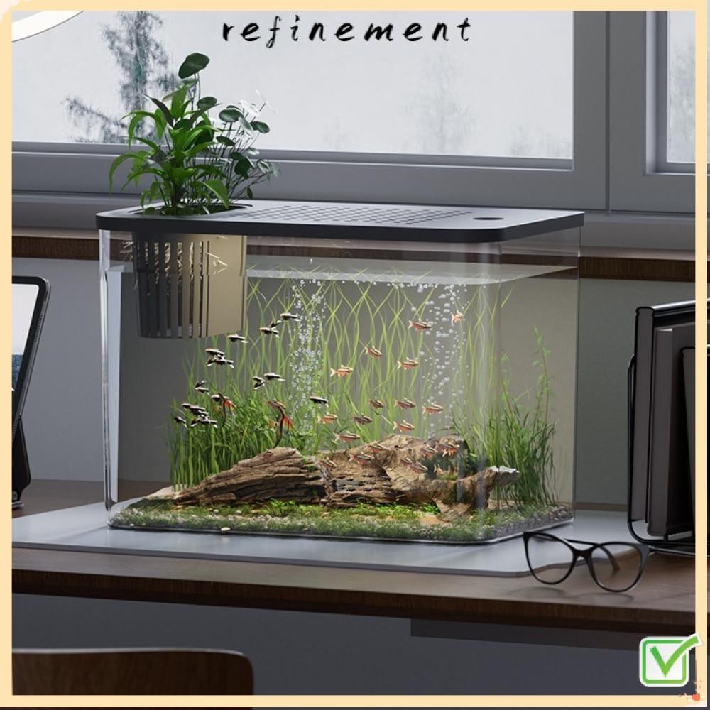 Refinement ถังปลา,พร้อมฝาปิด PET+ABS Aquarium, ถัง Hydroponic โปร่งใส Drop Resistance Turtle Tank Home