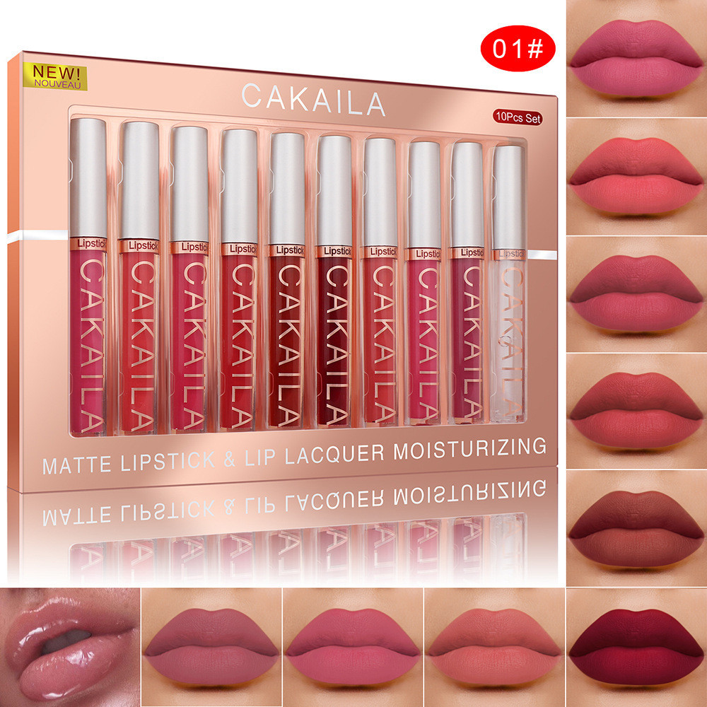 Cakaila 10 สีกันน ้ ําติดทนนาน Matte Lip Gloss Set, Non-fading Non-stick Cup Moisturizing ธรรมชาติและ Healthy Moisture