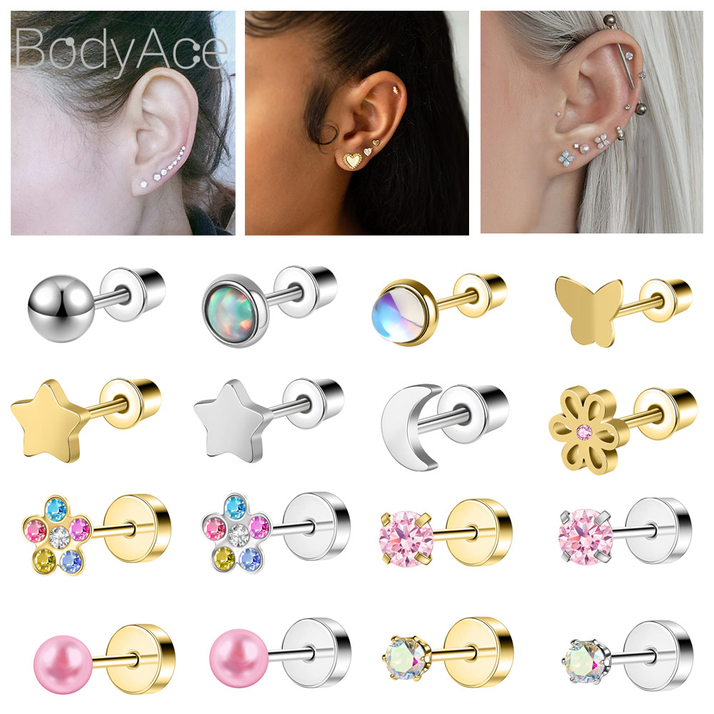 Bodyace 1 Pc 20G ต่างหูสตั๊ดสแตนเลสหู Cubic Zircon เจาะหูกระดูกอ่อนต่างหู Star Body เครื่องประดับ