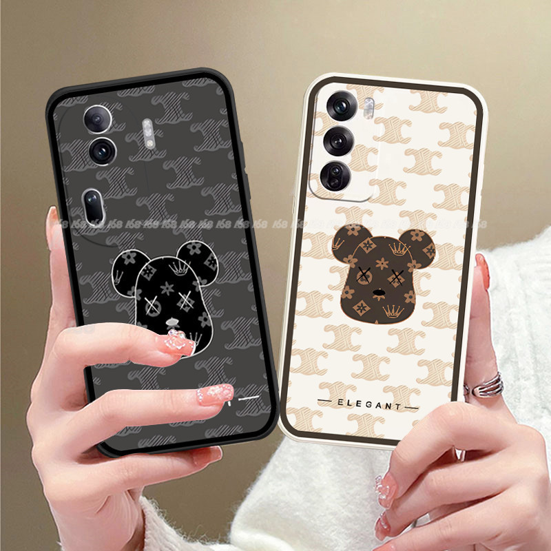 เคส OPPO Reno 12 11F 12F 5G เคส OPPO Reno 12 11 Pro 5G อินเทรนด์แบรนด์หมีกันกระแทกใหม่ซิลิโคนเหลวฝาครอบโทรศัพท์พร้อมตัวป้องกันกล้องด้านซอฟท์เชล