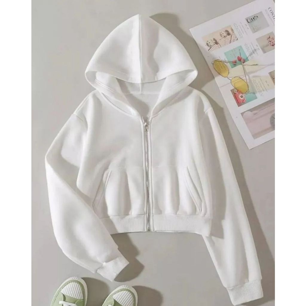 SWETER HOODIE JACKET BASIC CROPTOP ZIPPER WOMEN FASHION / HOODIE ZIPPER CROP