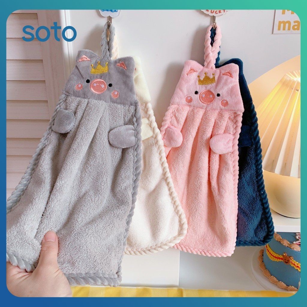 ♫ ผ้าเช็ดมือรูปหมูน่ารัก ผ้าเช็ดมือสำหรับเด็ก ฟองน้ำล้างจานในครัว ผ้าเช็ดมือในห้องน้ำ ดูดซับน้ำได้ดี Cod