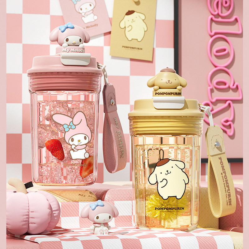 ถ้วยแก้ว สไตล์มินิมอล 480ml ปลอกซิลิโคนกันร้อน รูปแบบการ์ตูนน่ารัก ขวดน้ำพลาสติก แฟชั่น ความคิดสร้างสรรค์ ความจุขนาดใหญ่