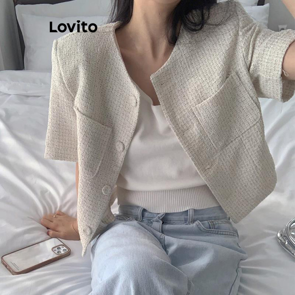 Lovito เสื้อแจ็คเก็ตกระเป๋าธรรมดาแบบสบาย ๆ สำหรับผู้หญิง LNA75107
