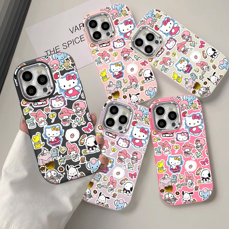 การ์ตูนเต็มจอน่ารักๆ Hellokitty Melody เลนส์โลหะชุบ เคสไอโฟน 11 15 14 13 12 Pro Max 8 7 14 15 Plus X XR XS Max SE 2020