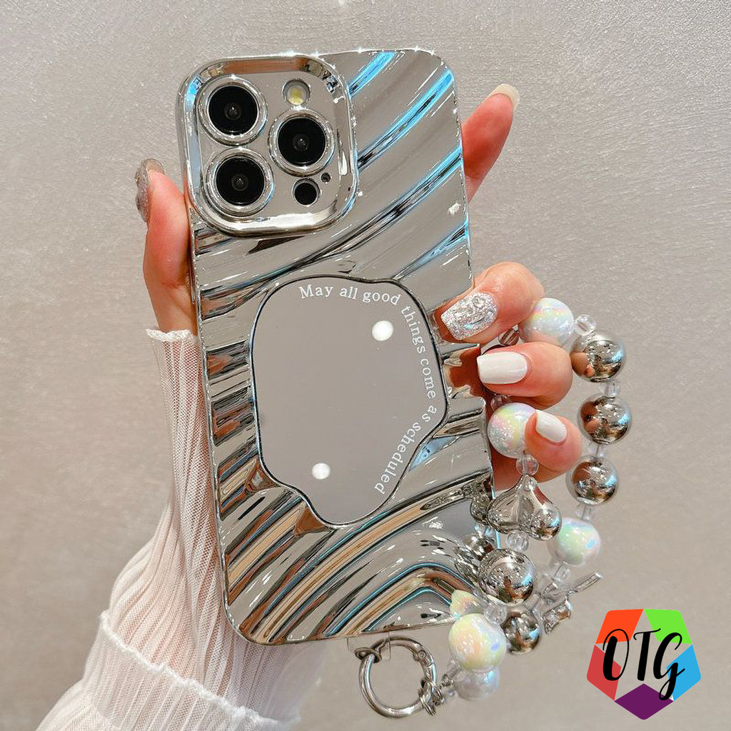 สายคล้องกระจกเงาเคส for IPhone 11 15 16 14 12 13 Pro Max 8 7Plus XR X XS Max เคสสวย 3D คลื่น เคสมีสายคล้อง เครื่องประดับ