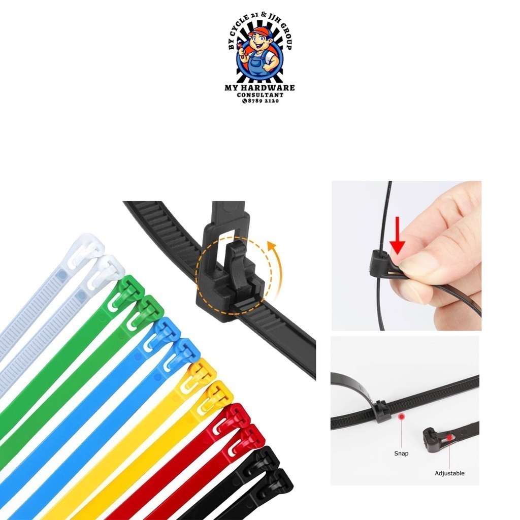 SG 100 คุณภาพสูง Bright Vibrant Reusable หนา 4.8 มม. Zip Ties ทนทาน Easy to Ties Zip