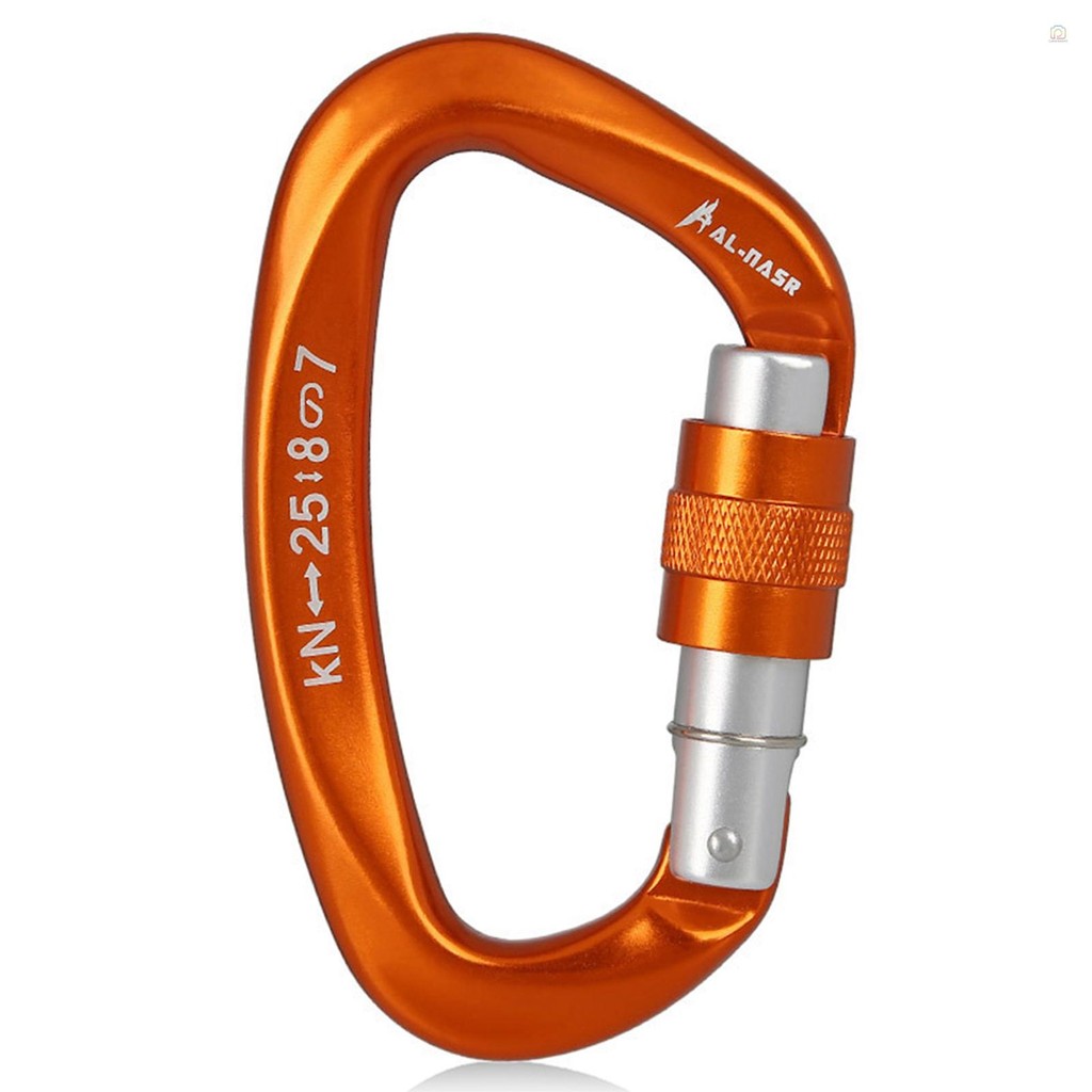 25kn Professional Climbing Carabiner สกรูล็อคประตู Carabiner Heavy Duty D-shape ปีนเขาหัวเข็มขัด D-ring Carabiner น้ําหนักเบาเปลญวนล็อคคลิปสําหรับปีนเขา Rappelling Canyo