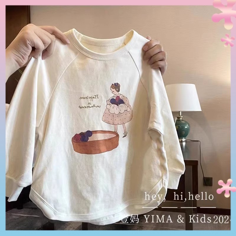 Girls' Loose Long SleevesTT-shirt Autumn New Korean Style Cartoon Children's Western Style Fashion Bottoming Shirt Girls' Pullover