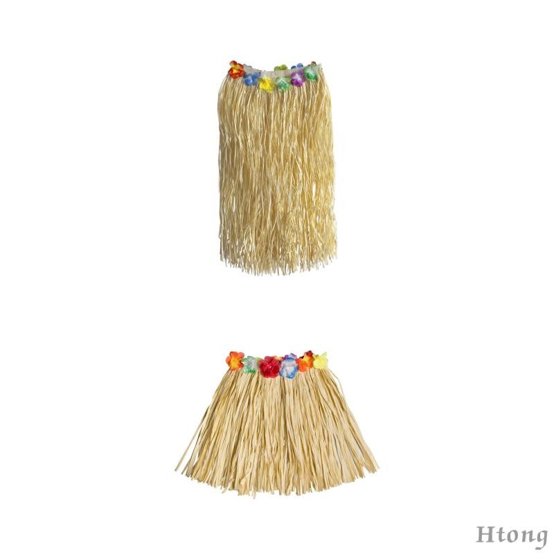 [Htong] กระโปรงฮาวายสุภาพสตรีกระโปรงหญ้าเครื่องแต่งกายดอกไม้กระโปรง Raffia สําหรับชายหาดงานแต่งงาน Carnival Party Favors