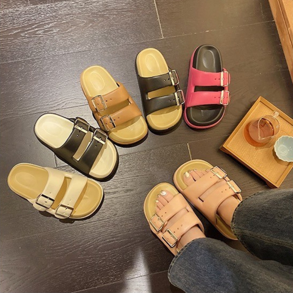 [NEW] พร้อมส่งจาก กทม. รองเท้าแตะสวม ลายคาดเข็มขัดคู่ ไซส์36-41 หลายสี ส่งไว ราคาถูก