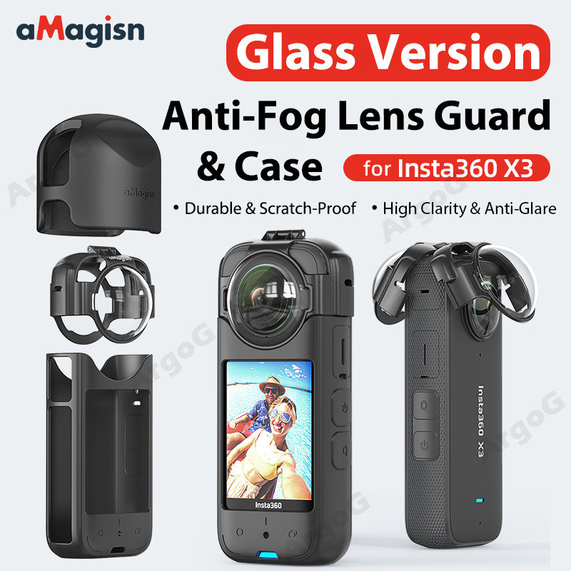 Amagisn Optical Glass Anti-Fog เลนส์สําหรับ Insta360 X3 พร้อมเคสซิลิโคนและฝาครอบเลนส์ชุด Anti Scratch ฝาครอบป้องกัน Insta360 X3 อุปกรณ์เสริม