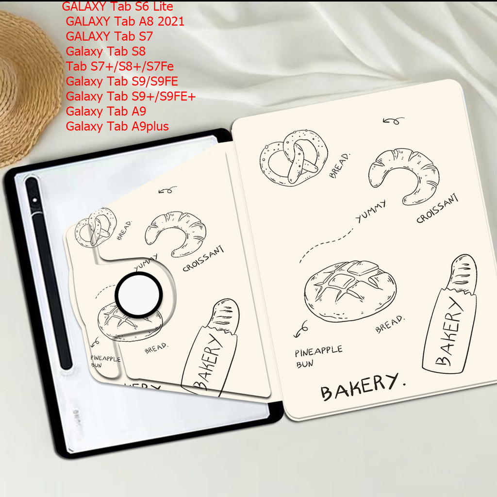 360°Rotating Book Case Galaxy Case Transparent Back TabS9/S9 FE S9+,S9FE+ A7lite A8 A9 A9plusS6 Lite